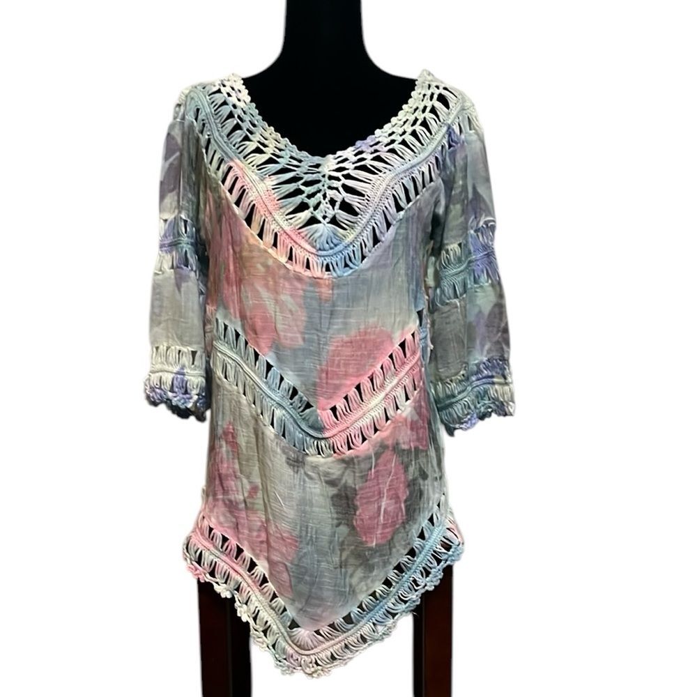 Rima Pastel Tie Dye Women's Multicolor Crochet Top\Swimsuit Cover Boho Festival